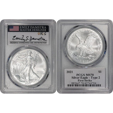 2021 T.2 American Silver Eagle - PCGS MS 70 Damstra FS