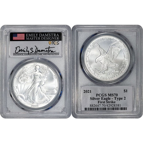 2021 T.2 $1 American Silver Eagle - PCGS MS 70 First Strike Damstra