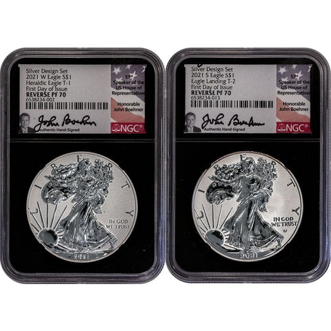 2021 American Silver Eagle Reverse Proof 2-Coin Set - NGC PF 70 Boehner