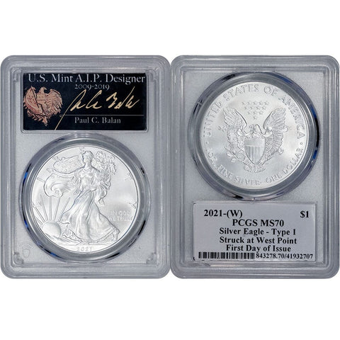 2021(W) T.1 $1 American Silver Eagle - PCGS MS 70 FDOI Balan