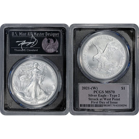 2021(W) T.2 $1 American Silver Eagle - PCGS MS 70 FDOI Cleveland