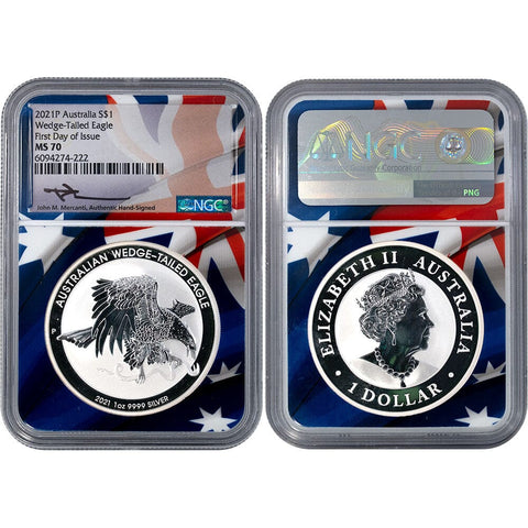 2021-P Australia $1 Wedge-Tailed Silver Eagle Mercanti Signature - NGC MS 70