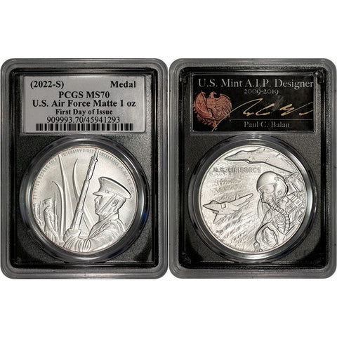 (2022-S) U.S. Air Force/F-22 Raptor Matte 1 oz Silver Medal - PCGS MS 70 FDOI Balan