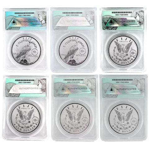 2022 Fiji Morgan & Peace .999 Silver Reverse Proof Dollar 6-Coin Set - ANACS 70