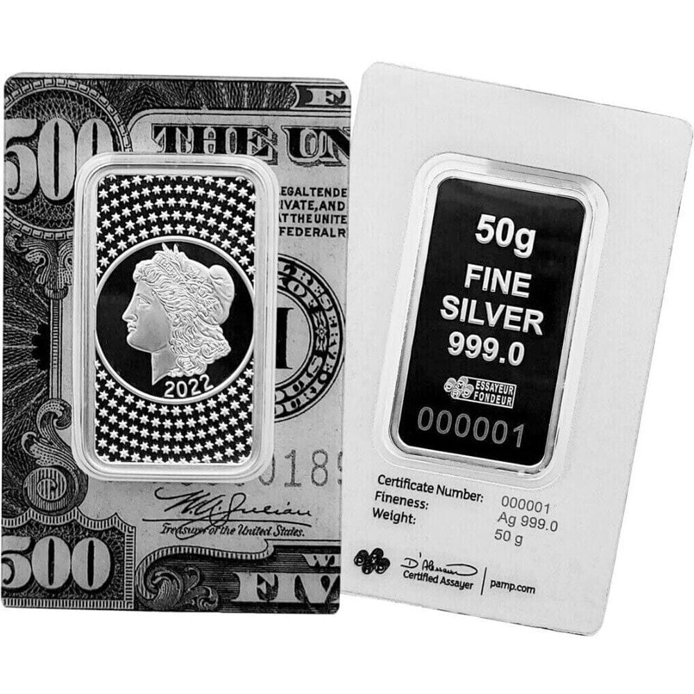 2022 PAMP Suisse 50 Gram Fine Silver Morgan Bar