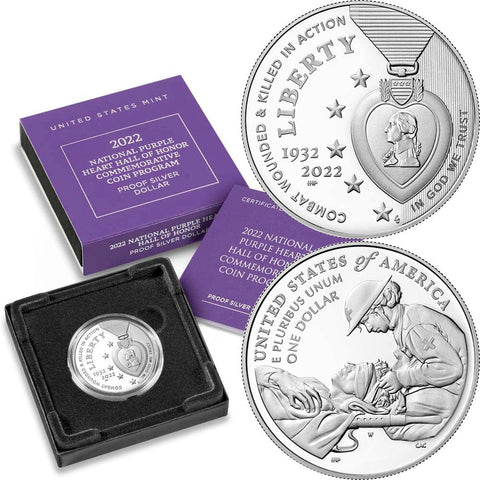 2022-W Purple Heart Hall of Honor Commemorative Silver Dollar - Gem Proof in OGP