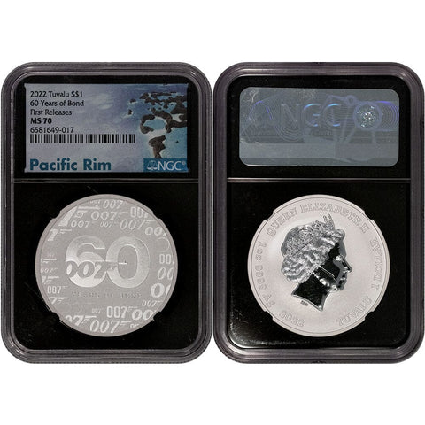 2022 Tuvalu 60 Years of Bond 1 oz .9999 Silver Dollar - NGC MS 70 Pacific Rim