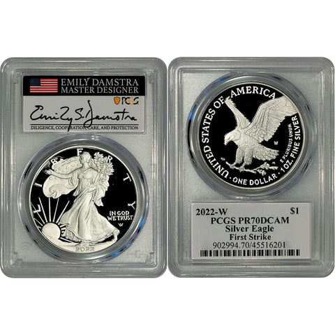 2022-W Proof American Silver Eagle - PCGS PR 70 DCAM FS Damstra Signed