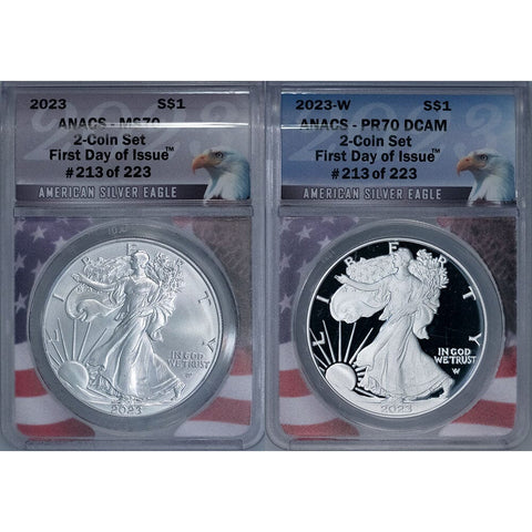 2023 & 2023-W American Silver Eagle Set - ANACS 70