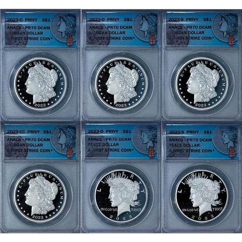 2023 Fiji Morgan & Peace .999 Proof Silver Dollar Set - ANACS 70