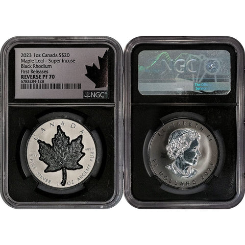 2023 $20 Canadian Silver Maple Leaf Super Incuse Rhodium Inlay - NGC RP 70