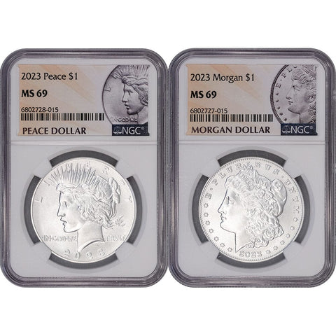 2023 Morgan & Peace Dollar 2-Coin Set - NGC MS 69