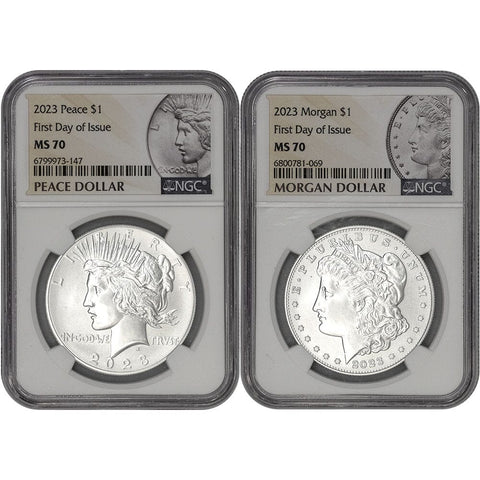 2023 Morgan & Peace Dollar Set - NGC MS 70 First Day of Issue