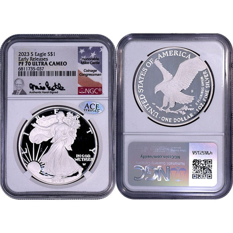 2023-S Proof American Silver Eagle - Mike Castle Signature - NGC PF 70 UCAM - Gem Proof
