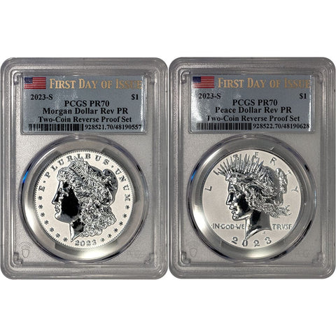 2023-S Morgan & Peace .999 Silver Dollars Reverse Proof Set - PCGS PR 70 FDOI