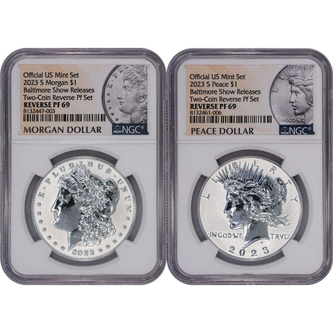 2023-S Reverse Proof Morgan & Peace Dollar 2-Coin Set - NGC PF 69 Baltimore Release