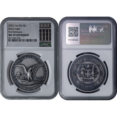 2023 Fiji 1oz Silver Black Eagle  - NGC MS 70 Antiqued w/ CoA