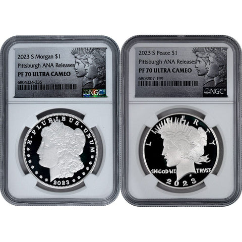 2023-S Morgan & Peace .999 Silver Dollars Proof Set - NGC PR 70 DCAM