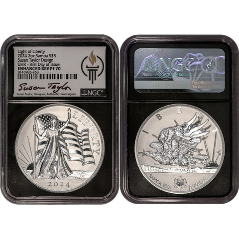 2024 Samoa 5 Dollars Light of Liberty 2 oz .9999 Silver - NGC Enhanced RV Proof 70