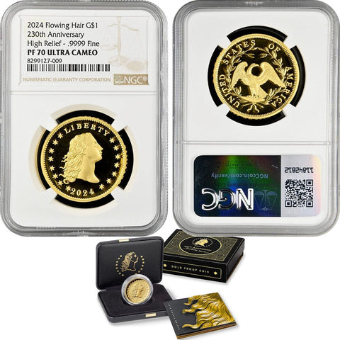 2024 Flowing Hair Gold High Relief Dollar 1 oz .9999 Gold - NGC PF 70 UCAM (w/ OGP)