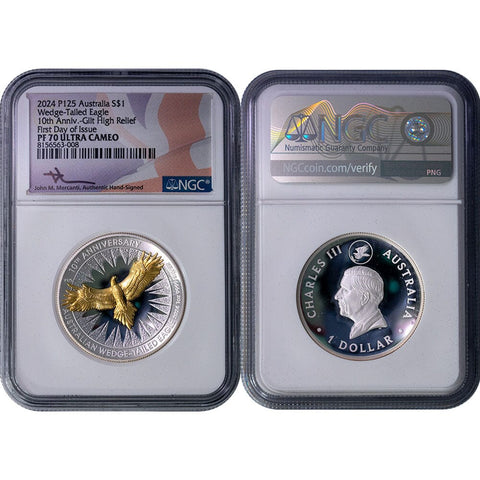 2024 Australia $1 Gilded High Relief Wedge-Tailed Silver Eagle - NGC PF 70 UCAM in OGP w/ CoA