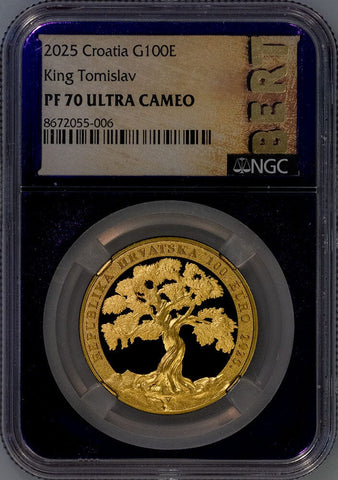 2025 Croatia Tomislav 100€ 1 oz Net Pure Gold Coin - NGC PF 70 UCAM - Mintage: 300