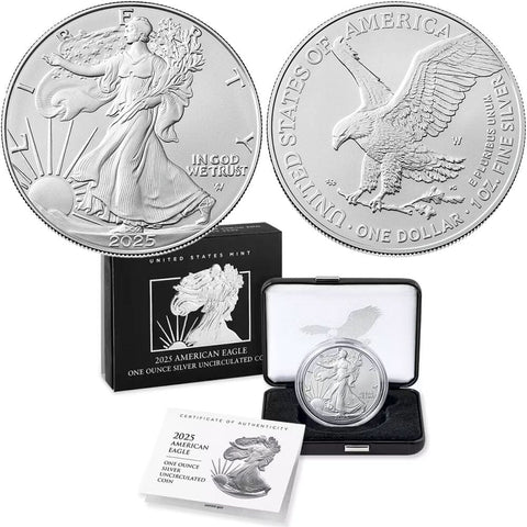 2025-W Burnished American Silver Eagle Coins - Gem Uncirculated in OGP w/ COA