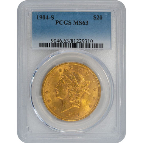1904-S $20 Liberty Double Eagle Gold Coin - PCGS MS 63 - Gem Uncirculated
