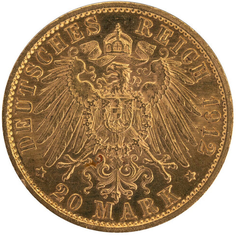 1912-A German States, Prussia Gold 20 Mark KM.521 - About Uncirculated