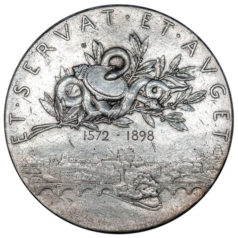 1898 France, 350th Anniversary of La Bourse de Paris, Silver Medal 37mm - AU