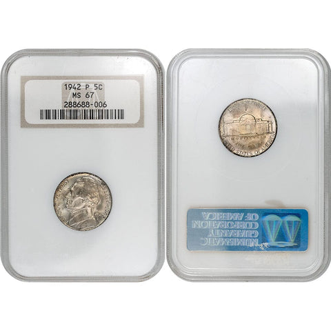1942-P Silver Jefferson "War" Nickel - NGC MS 67 - Gem Uncirculated