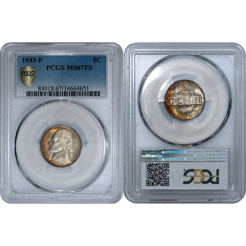 1943-P Silver Jefferson "War" Nickel Full Steps - PCGS MS 67 FS - Gem Uncirculated