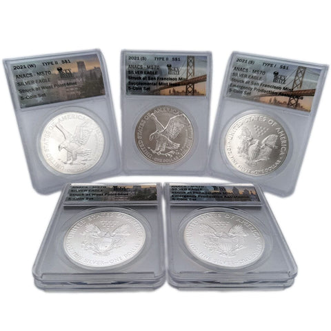 2021 Emerg/Supp Issue American Silver Eagles 5-Coin Set - ANACS 70
