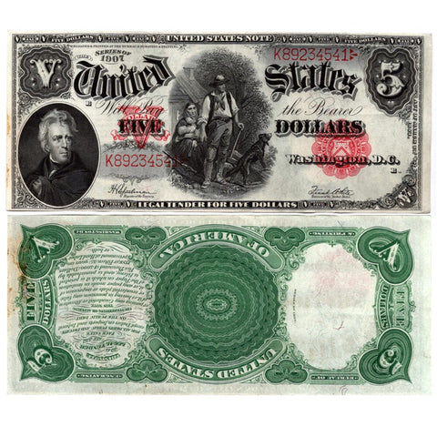 1907 $5 Legal Tender 'Woodchopper' Fr. 91 - Extremely Fine Details, Stain