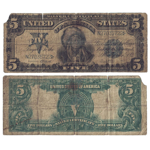 1899 $5 Oncpapa Indian Chief Silver Certificate Fr. 279 - Very Good Details