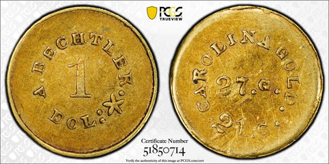 (1842-1850) A. Bechtler Gold Dollar 27 Grains 21 Carat Plain Edge - PCGS XF Details