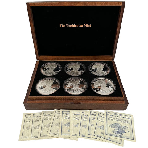 1999-2008 Washington Mint 8 oz .999 Silver "Eagle" Rounds 80 toz Total - Gem Proof in Box