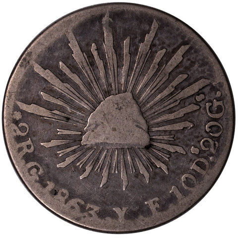 1863-GoYF Cap & Rays 2 Reales - KM# 374.8 - Very Good