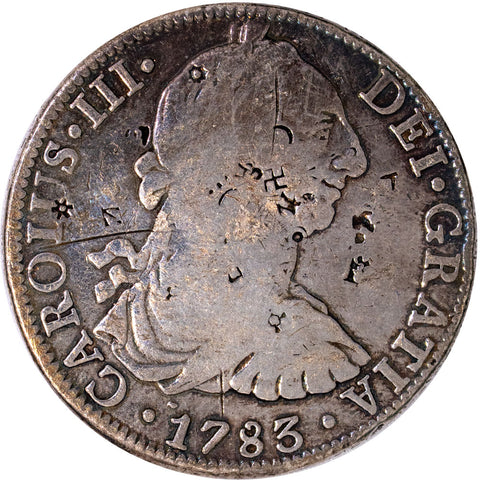 1783-FF Mexico Silver 8 Reales - Very Good Details - Chopmarked/Polished