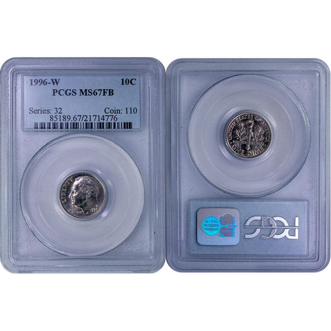 1996-W Roosevelt Dime - PCGS MS 67 FB - Gem Unc Full Bands