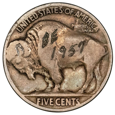 "BE 1957" Hobo Nickel - AU Carving - VG Nickel