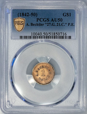 (1842-1850) A. Bechtler Gold Dollar 27 Grains 21 Carat Plain Edge - PCGS AU 50