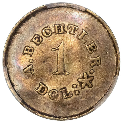 (1842-1850) A. Bechtler Gold Dollar 27 Grains 21 Carat Plain Edge - PCGS AU Details