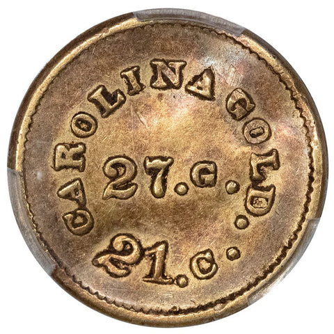 (1842-1850) A. Bechtler Gold Dollar 27 Grains 21 Carat Plain Edge - PCGS AU Details