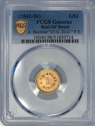 (1842-1850) A. Bechtler Gold Dollar 27 Grains 21 Carat Plain Edge - PCGS XF Details