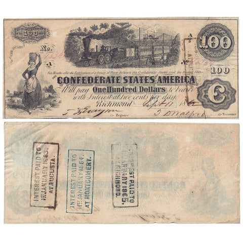 T-40 Sept. 11 1862 $100 Confederate States of America Note PF-1/Cr.298/500 - About Uncirculated