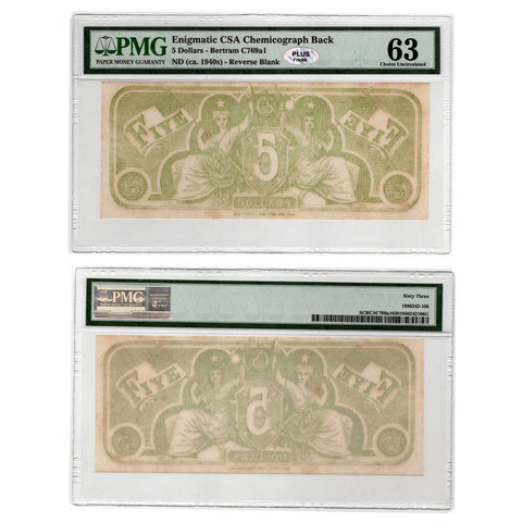 (1940s) $5 Reverse "Enigmatic CSA Chemicograph Back" - Bertram C769a1 - PMG 63 Choice Uncirculated