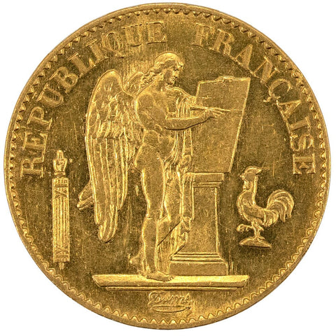 1878-A French Gold 20 Franc Angel KM.825 - About Uncirculated Details