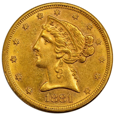 1881-S $5 Liberty Head Gold Coin - About Uncirculated