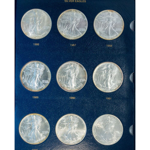 1986 to 2021 Type-1 American Silver Eagle 36-Coin Set in Deluxe Bookshelf Whitman Album